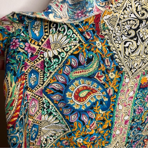 Emery Rose Blouse Ruffled Cap Sleeve Boho Multicolor Paisley V Neck Top 1XL - Picture 5 of 10